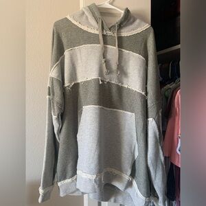 Gray and Cream Patchwork Oversized Hoodie